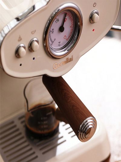 1pc Plug-in Charging Small-sized Italian-style Semi-automatic Coffee Machine Crm3017, Retro Beige, Suitable For Household Use