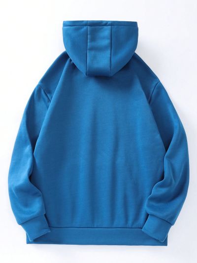 Manfinity Hypemode Men'S Plus Size Letter Printed Drawstring Hoodie With Fleece Lining