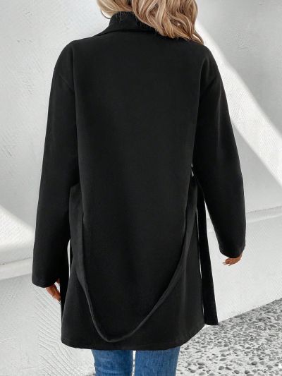 SHEIN Frenchy Solid Color Waterfall Collar Wool Coat