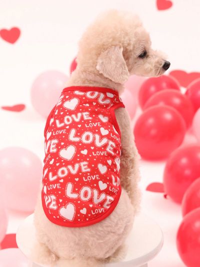 PETSIN Valentine's Day Red Heart Patterned 'Love' Letter Printed Pet Vest For Cats And Dogs