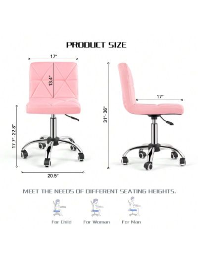 Armless Desk Chair, Low Back 360 Degree Swivel Office Chair, Height Adjustable Executive Conference Task Chair with Rolling Wheels and Diamond Pattern, for Home Computer Barber