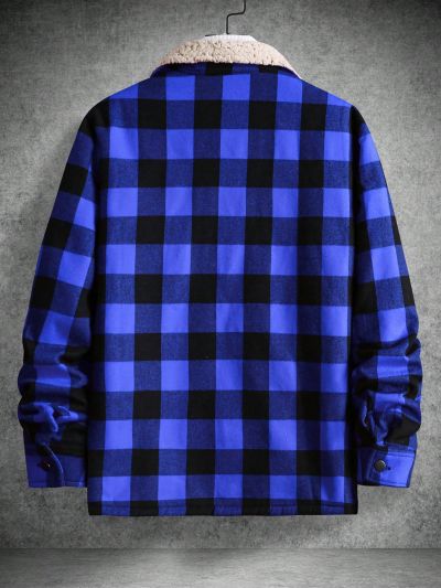 Manfinity Homme Men's Plaid Collar Button Up Shirt Jacket