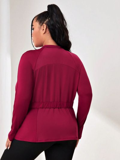 Plus Zip Up Thumb Holes Raglan Sleeve Sports Jacket