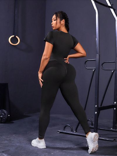 Plus Size Women'S Sporty Short-Sleeved T-Shirt And Leggings Set