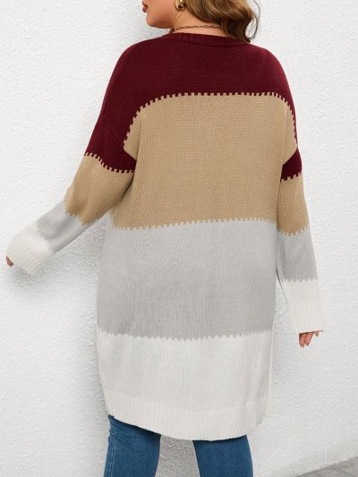 SHEIN LUNE Plus Size Color Block Casual Cardigan