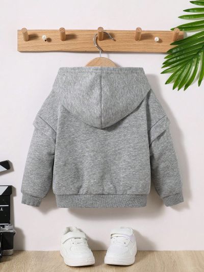 SHEIN Unisex Baby Hooded Sweatshirt With Long Sleeves And Gray English Letter Print