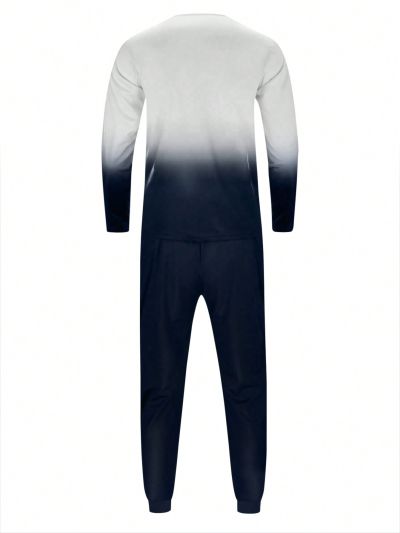 Men'S Gradient Letter Print Sweatshirt And Sweatpants Two-Piece Sets