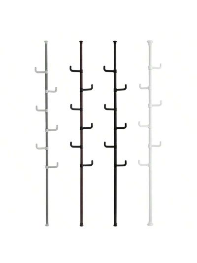 Adjustable Laundry Pole Clothes Drying Rack Coat Hanger DIY Floor to Ceiling Tension Rod Storage Organizer for Indoor, Balcony - White