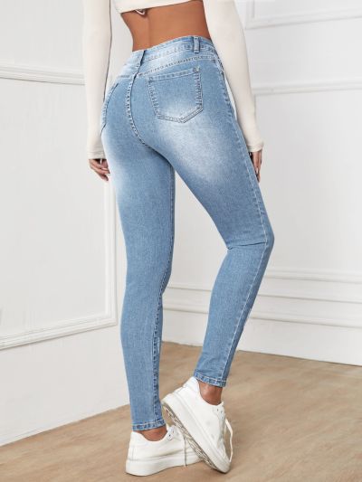 SHEIN Essnce High Waisted Zip Up Skinny Jeans