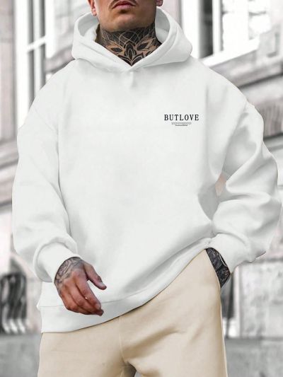 Manfinity Homme Men's Plus Size Hoodie With Slogan And Rose Print