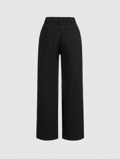 SHEIN Tween Girls' Water Washed Distressed Casual Fashion Stretch Waist Straight Leg Jeans