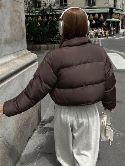 DAZY Solid Color Stand Collar Crop Padded Jacket