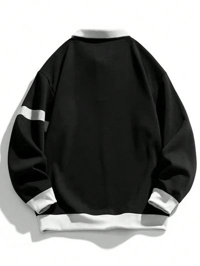 Manfinity Sporsity Men's Plus Size Contrast Panel Button Half Placket Sweatshirt