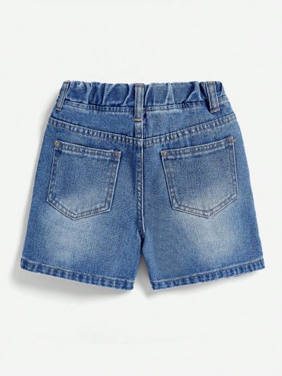 SHEIN Toddler Boys' Irregularly Cutoff Ripped Casual Denim Shorts