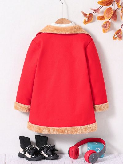 SHEIN Kids FANZEY Young Girl Double Breasted Fuzzy Lined Overcoat
