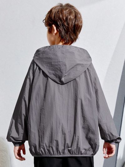 SHEIN Kids KDOMO Boys' Hooded Zip-Up Jacket With Color Blocking Design, For Teenagers