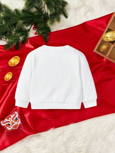 Baby Girls' Casual Slogan Print Round Neck Long Sleeve Sweatshirt, Suitable For Autumn And Winter