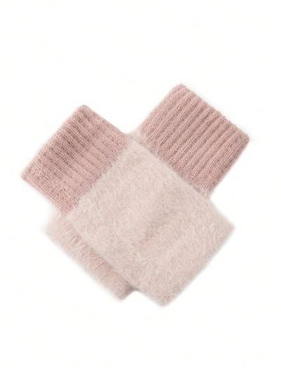 Winter Plain Plush Fingerless Gloves