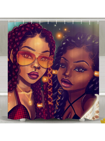 Black Art Black Afro Woman and Daughter African American Women Shower Curtain, Afro Woman Shower Curtain Set Waterproof Polyester Fabric Cool GirlBathroom Curtain, 72x72 Inch,with 12 Hooks