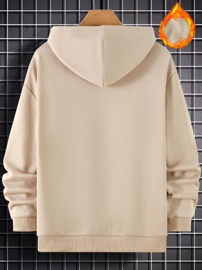 Manfinity LEGND Men's Angel Slogan Print Drawstring Hooded Fleece Sweatshirt