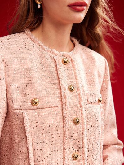 MOTF PREMIUM WOVEN WOMEN'S RAW TRIM CONTRAST SEQUIN OVERCOAT