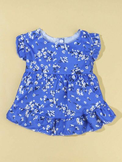 PETSIN Petsin Blue Floral Patterned Bubble Sleeve Pet Dress For Cats And Dogs, 1piece