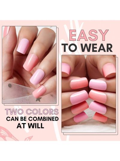 Makartt Short Press On Nails Kit Acrylic Nude Pink & Peach Pink Stick on Nails for Women 10 Sizes 24 Pcs with Nail Stick Adhesive Tabs Nail file Flase Nails Press On for DIY Nail Art Manicure Salon
