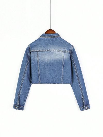 Teen Girl Ripped Raw Hem Denim Jacket