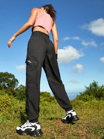 In My Nature Women'S Elastic Waist Slanted Pocket Long Pants