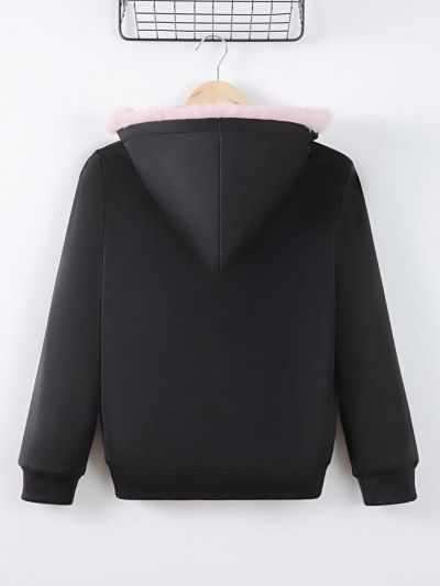 SHEIN Kids CHARMNG Girls' (big Kid) Fleece-lined Jacket With Collar