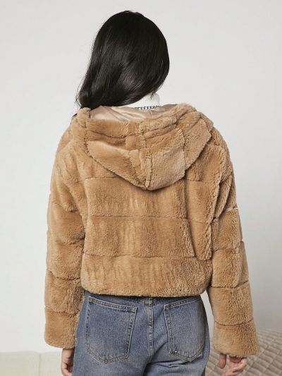 Teen Girl Open Front Hooded Teddy Jacket