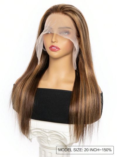 Transparent Lace Ombre Honey Blonde Piano Color Straight 13*6 Lace Front Wigs Highlight 4/27# Human Hair Wig Pre Plucked For Women