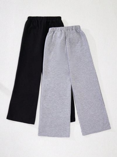 SHEIN Kids KDOMO Tween Girl 2pcs Loose Fit Solid Color Sweatpants