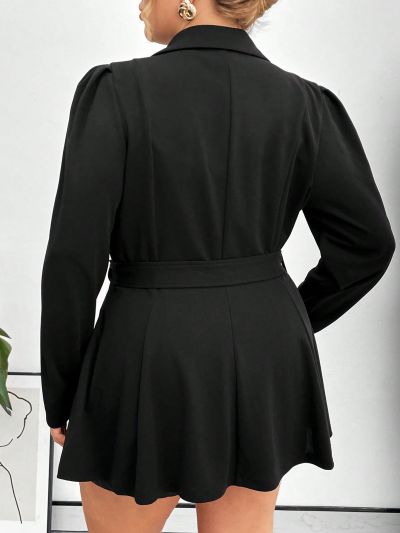 SHEIN Privé Double Breasted Belted Plus Size Women's Long Suit Jacket