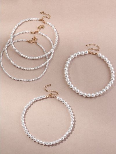 5pcs Faux Pearl Decor Beaded Necklace