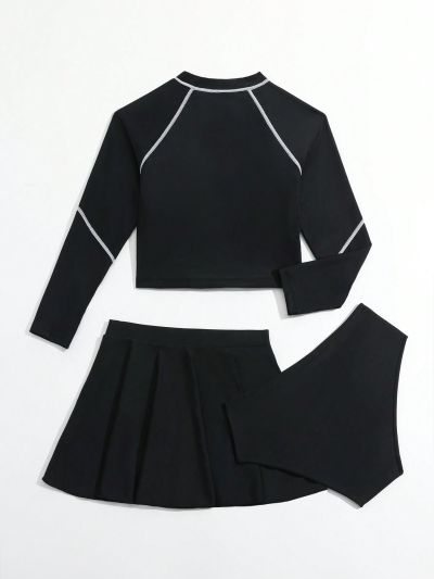 Tween Girls' Contrast Stitching Bikini Set