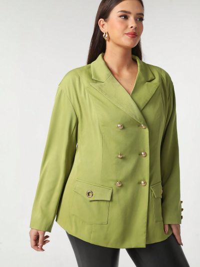 FORREST Plus Size Hollow Out Cross Design Casual Blazer