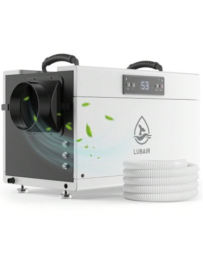 LUBAIR 145 Pints Commercial Dehumidifiers for Basement, Crawl Space Dehumidifier with Drain Hose, Spaces up to 6000 Sq. Ft, Auto Defrosting