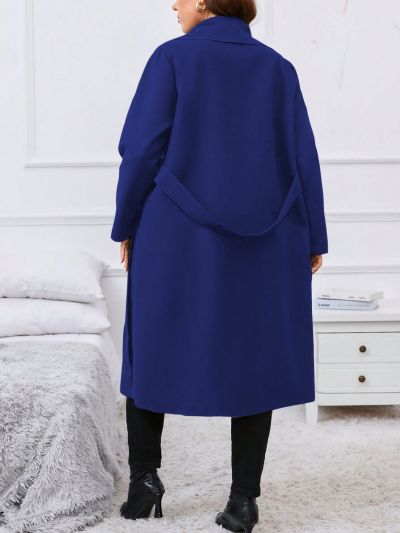 Plus Size Women's Waterfall Collar Open Front Woolen Coat