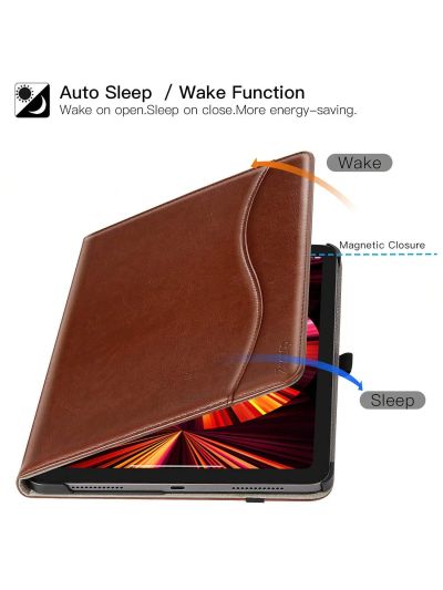 ZtotopCase for New iPad Pro 11 Inch 4th/3rd/2nd/1st Generation Case 2022/2021/2020/2018, Premium PU Leather Smart Folio Cover, Auto Wake/Sleep, Hand Strap for iPad Pro 11'' 4th/3rd/2nd/1st Gen, Brown