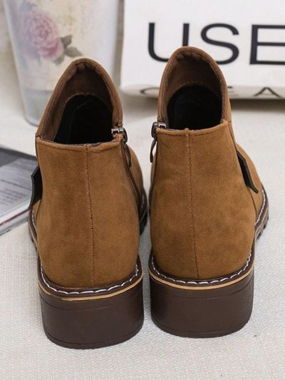 Women's Vintage Suede Square Heel Fashion Boots With Pointed Toe And Low Heel, Autumn/winter