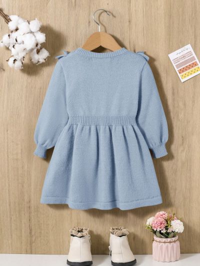 SHEIN Infant Girls' Cute Long Sleeve Round Neck Sweater Dress With Ruffle Hem
