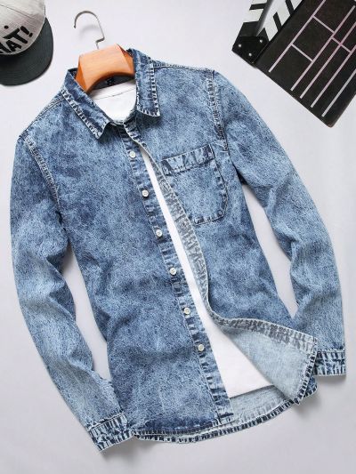 Men's Animal Printed Denim Shirt With Back Design