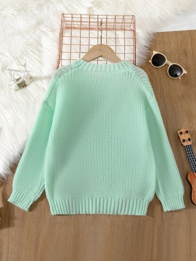 Little Girls' Green Casual Loose Fit Bow Knot Sweater For Fall/Winter