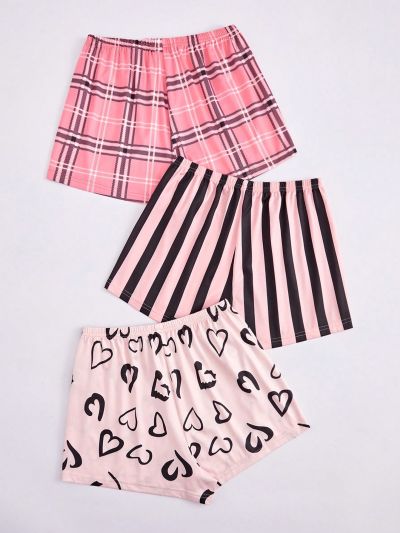 Women'S Printed Elastic Waistband Shorts With Bow Decoration, Sleepwear Bottom