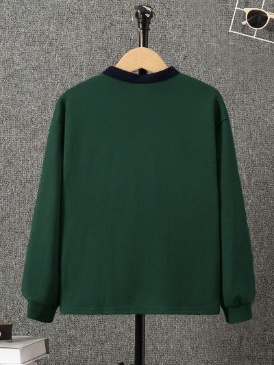 SHEIN Boys' Contrast Color Striped Pattern Polo Shirt