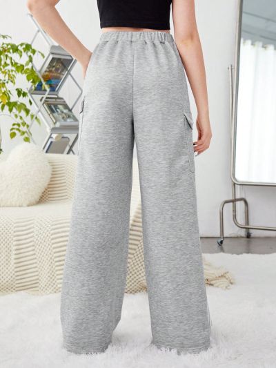 Teen Girls' Knitted Striped Wide Leg Casual Pants With Elastic Waist And Side Stripe Detail