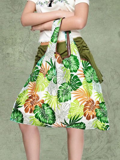 Cartoon Flower Pattern Portable Foldable Shopping Bag Large Capacity Tote Bag