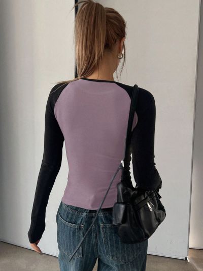 DAZY Color Block Long Sleeve Slim Fit Casual T-Shirt