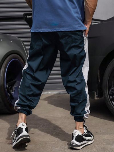 Men's Letter Pattern Drawstring Waist Side Seam Spliced Sports Pants